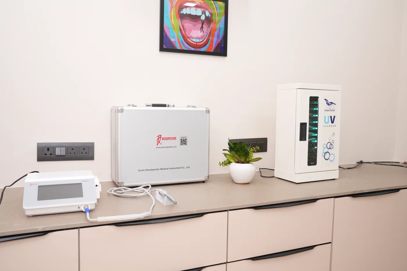 Sterilisation counter with UV chamber at Project Smiles